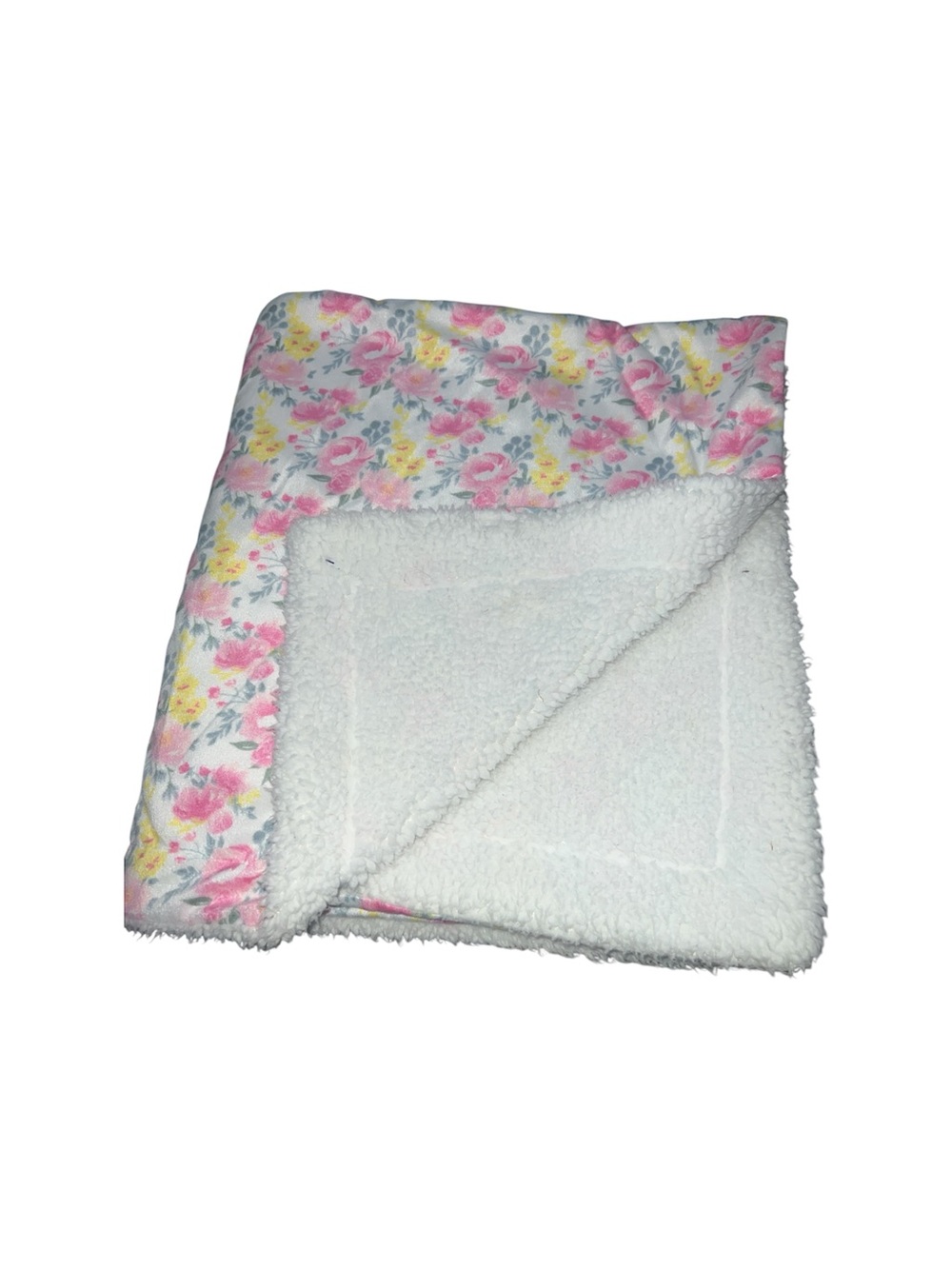 Kensie Baby Floral Blanket Pink Yellow Rose Sherpa Minky Plush Flower LIKE NEW